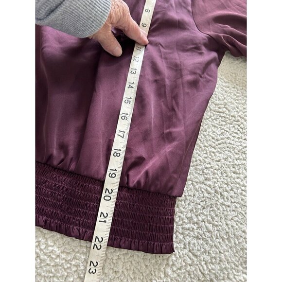 The General Good Purple V-Neck Faux Wrap Long Sheer Sleeve Smocked Top Sz M - Picture 9 of 10